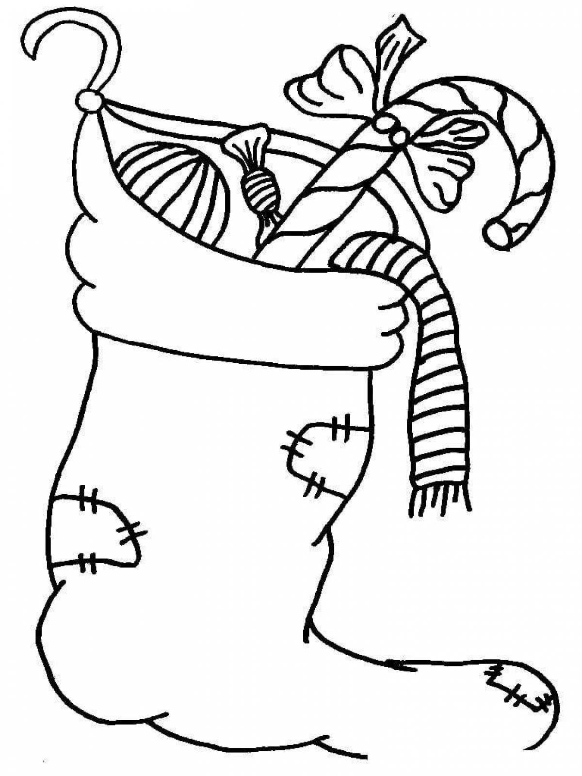 Glowing Christmas sock coloring page