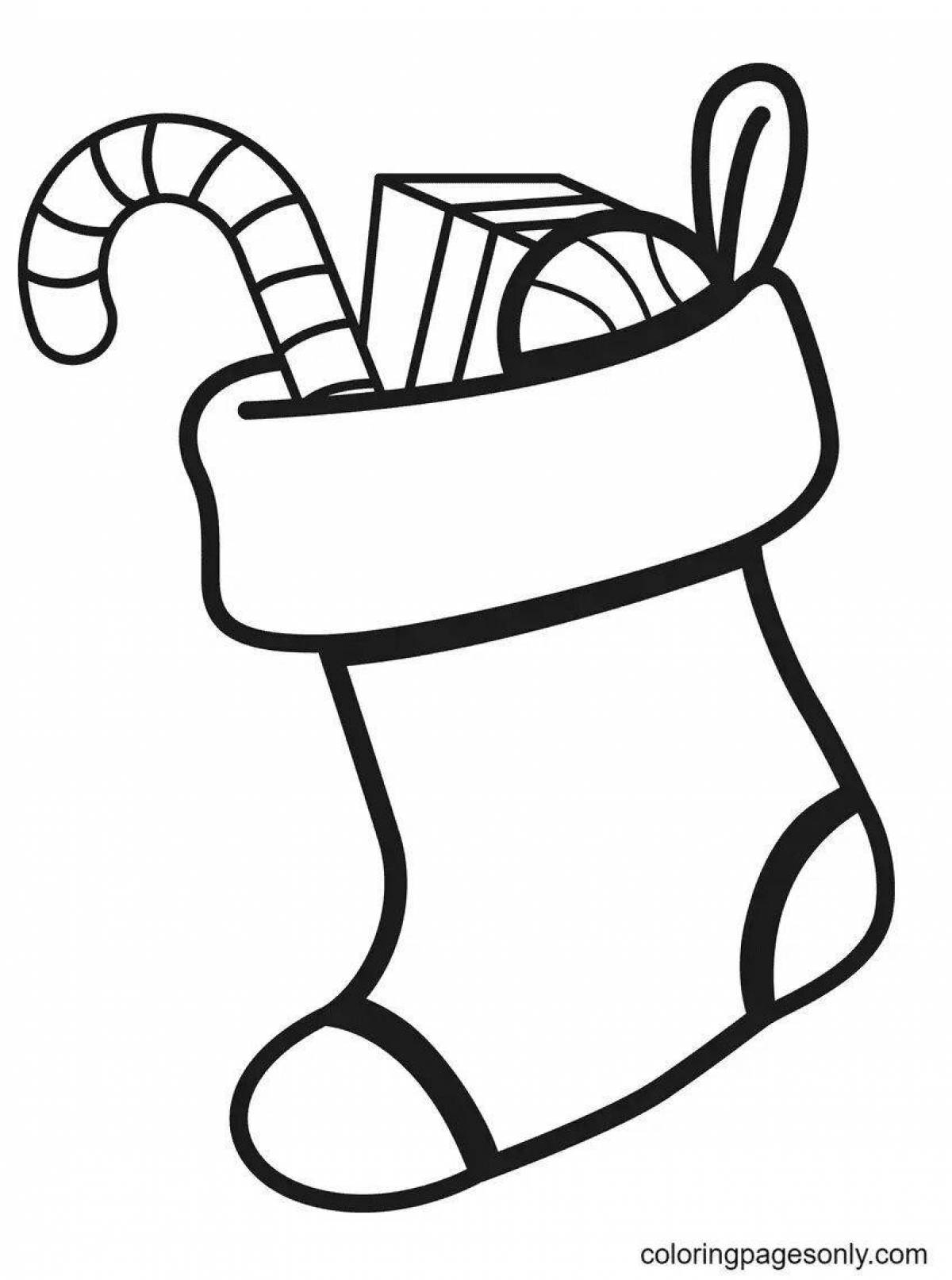 Glittering Christmas sock coloring page