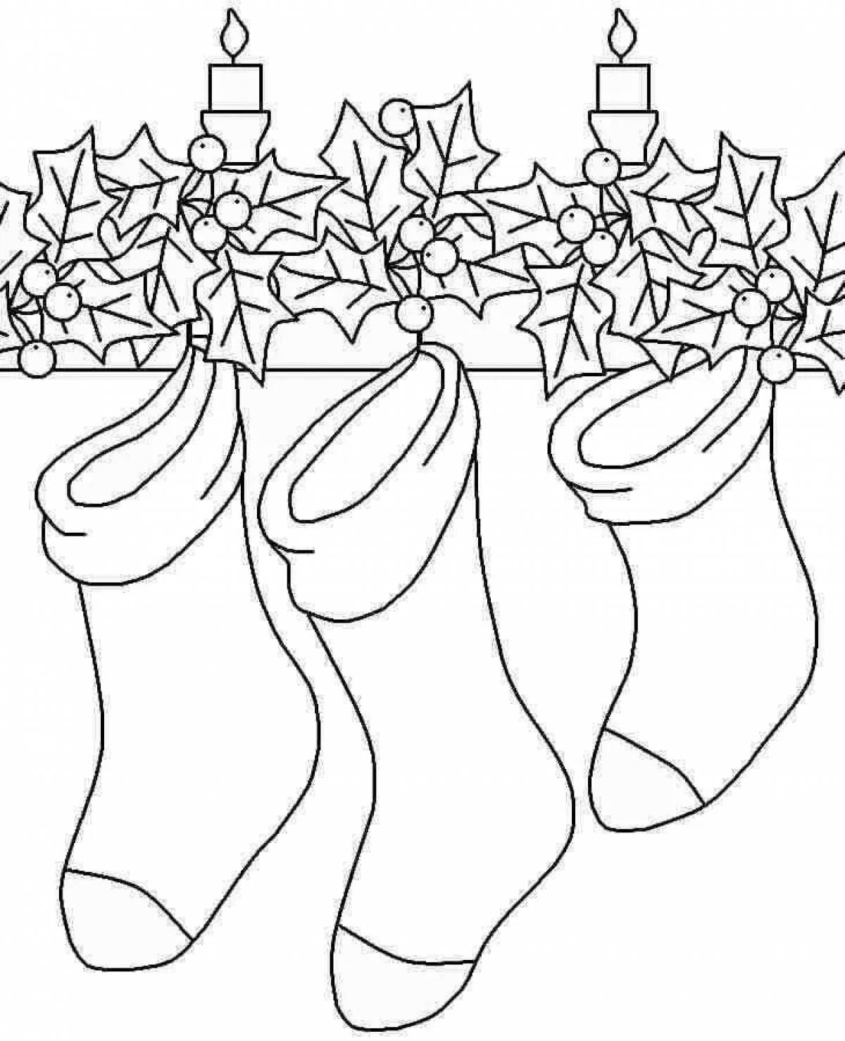 Glamourous Christmas sock coloring page