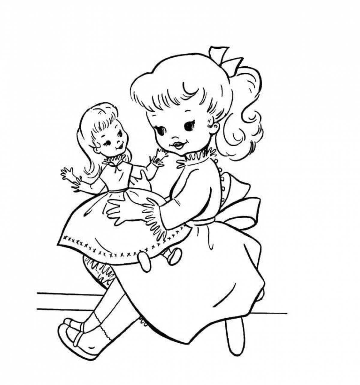Coloring book awesome doll drawing