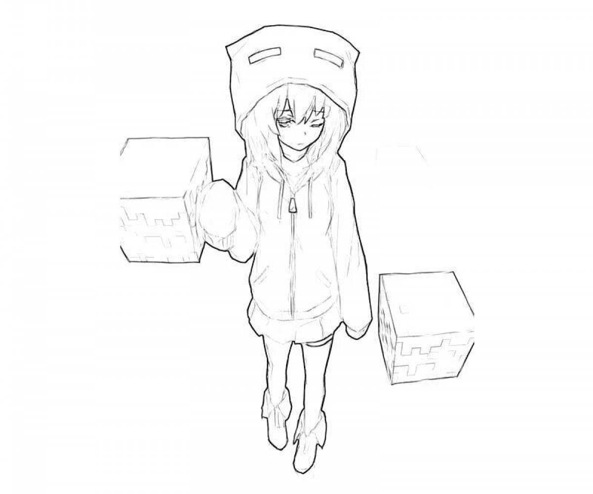 Funny minecraft anime coloring page
