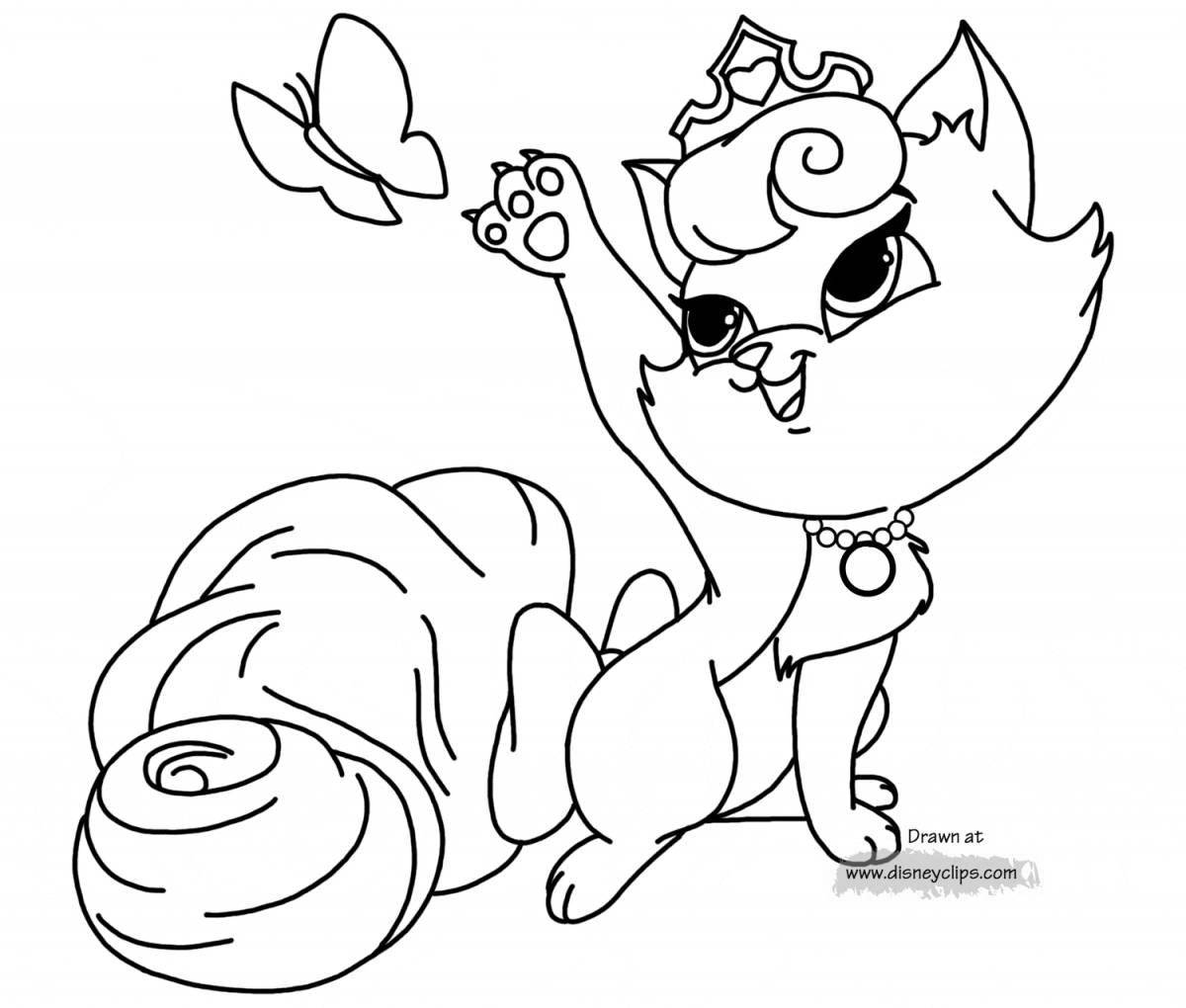 Glitter queen cat coloring page