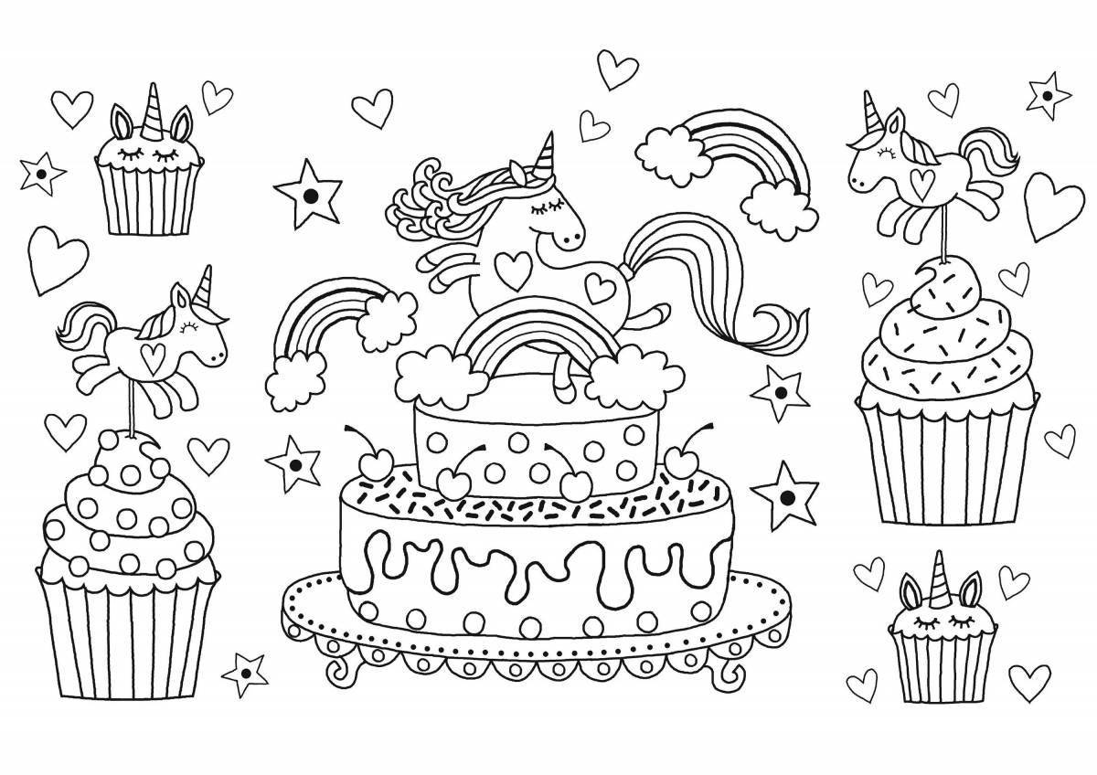 Adorable unicorn cake coloring book