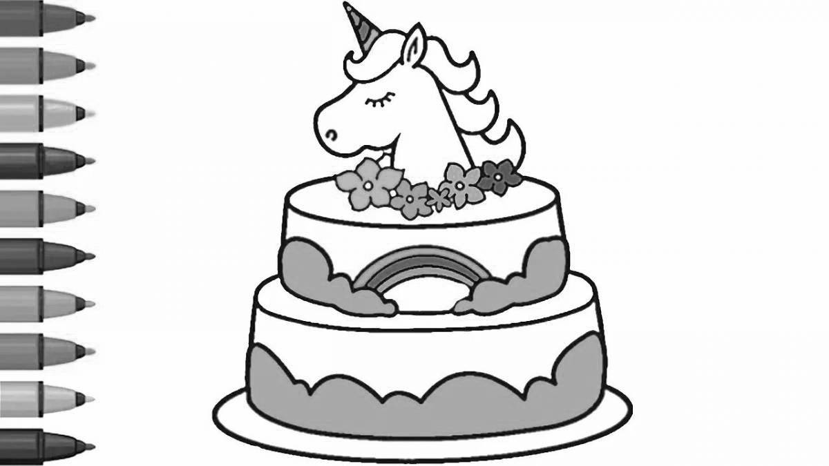 Shiny unicorn cake coloring book