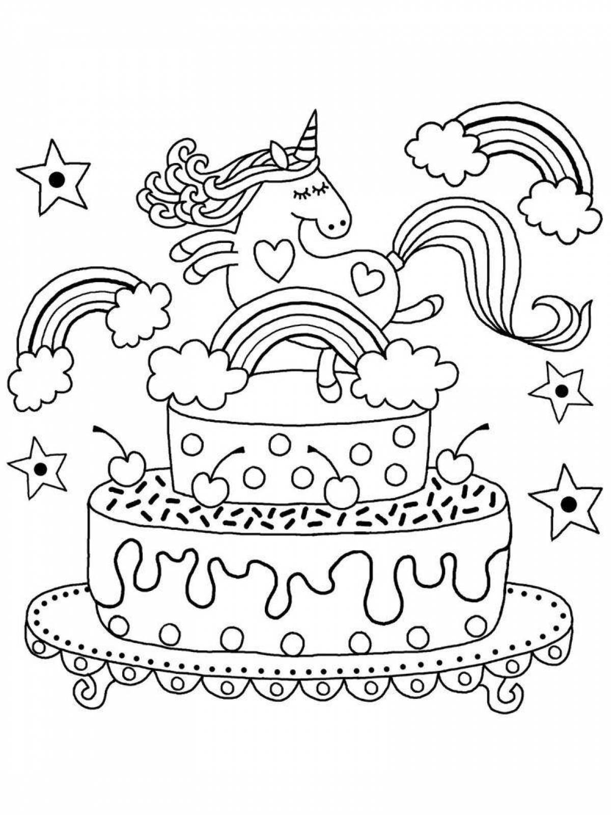 Праздничная раскраска торт единорог