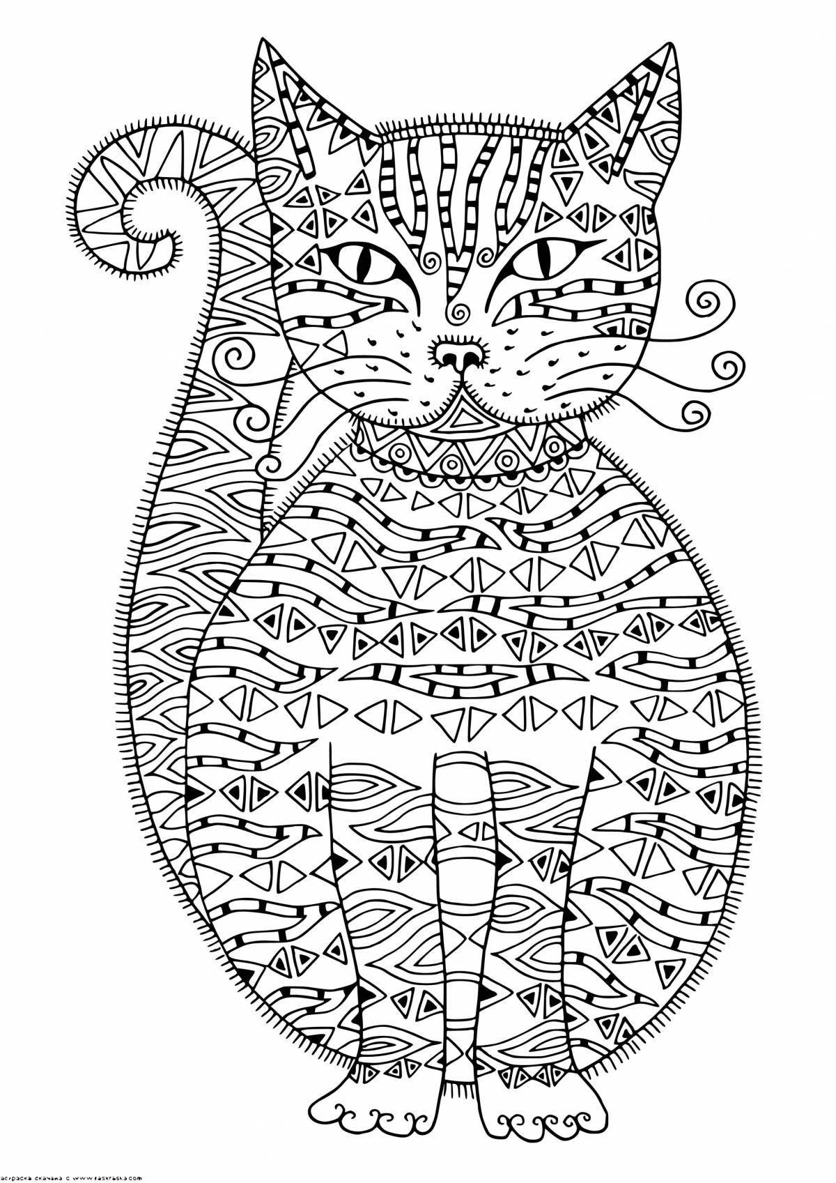 Мистическая раскраска сложная кошка