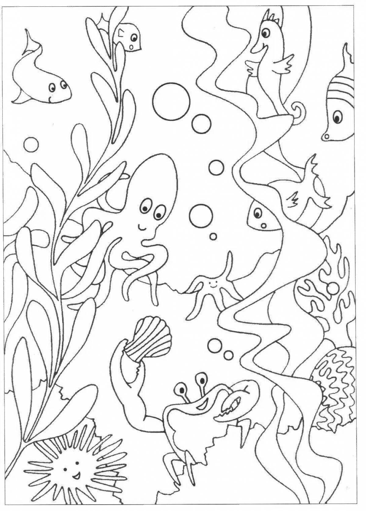Fun coloring of the seabed for kids