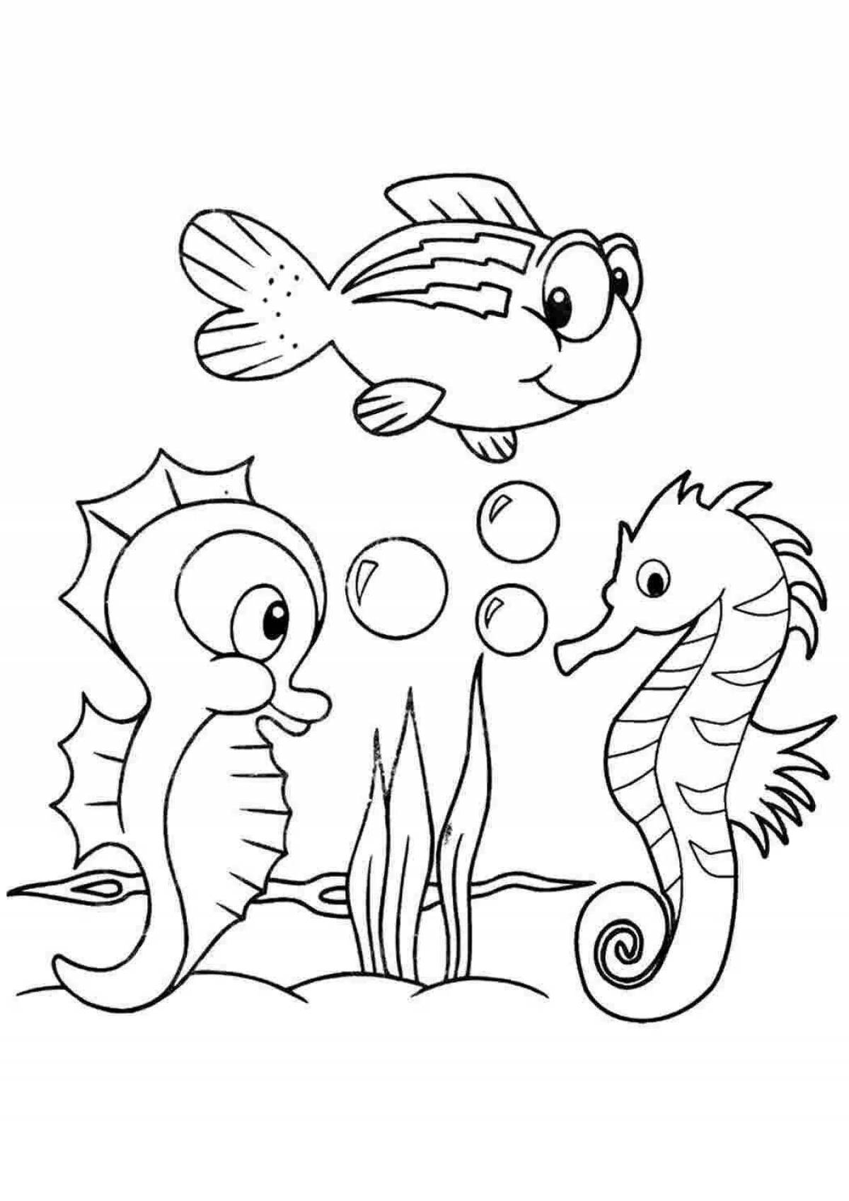Красочная страница раскраски с морским коньком для детей