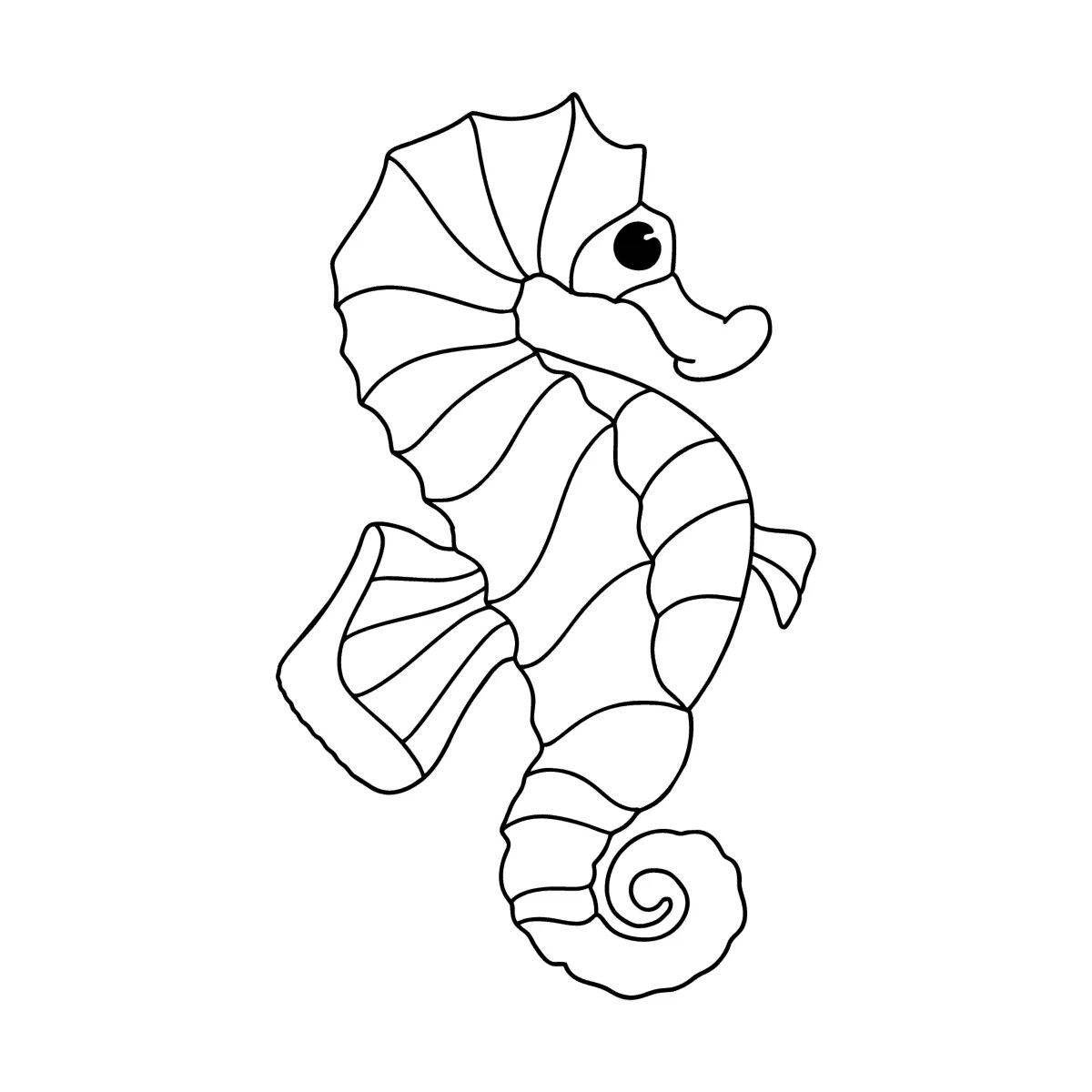 Увлекательная раскраска «морской конек» для детей