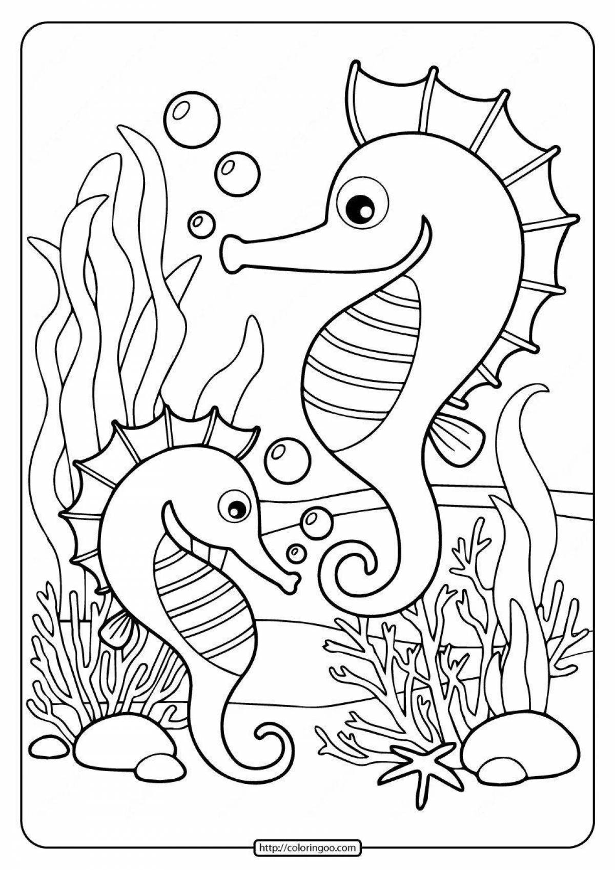 Colorful seahorses coloring pages for kids