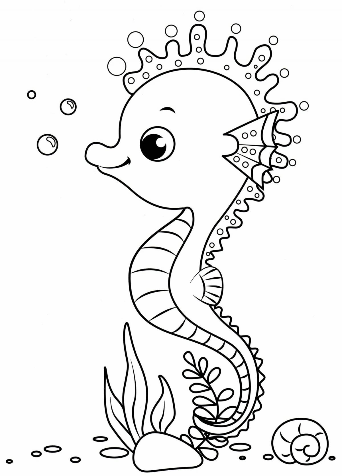 Glowing seahorse coloring page for kids
