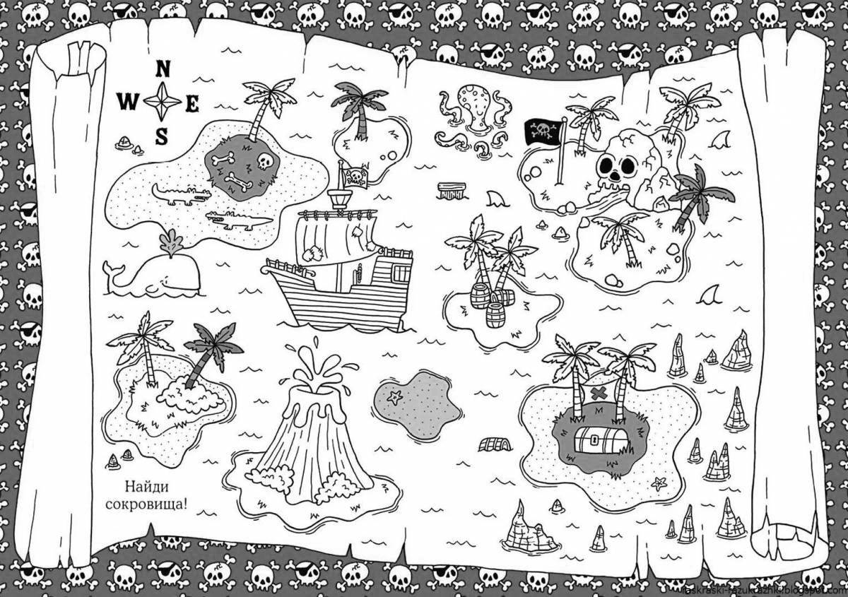 Потрясающая страница раскраски карты сокровищ для детей