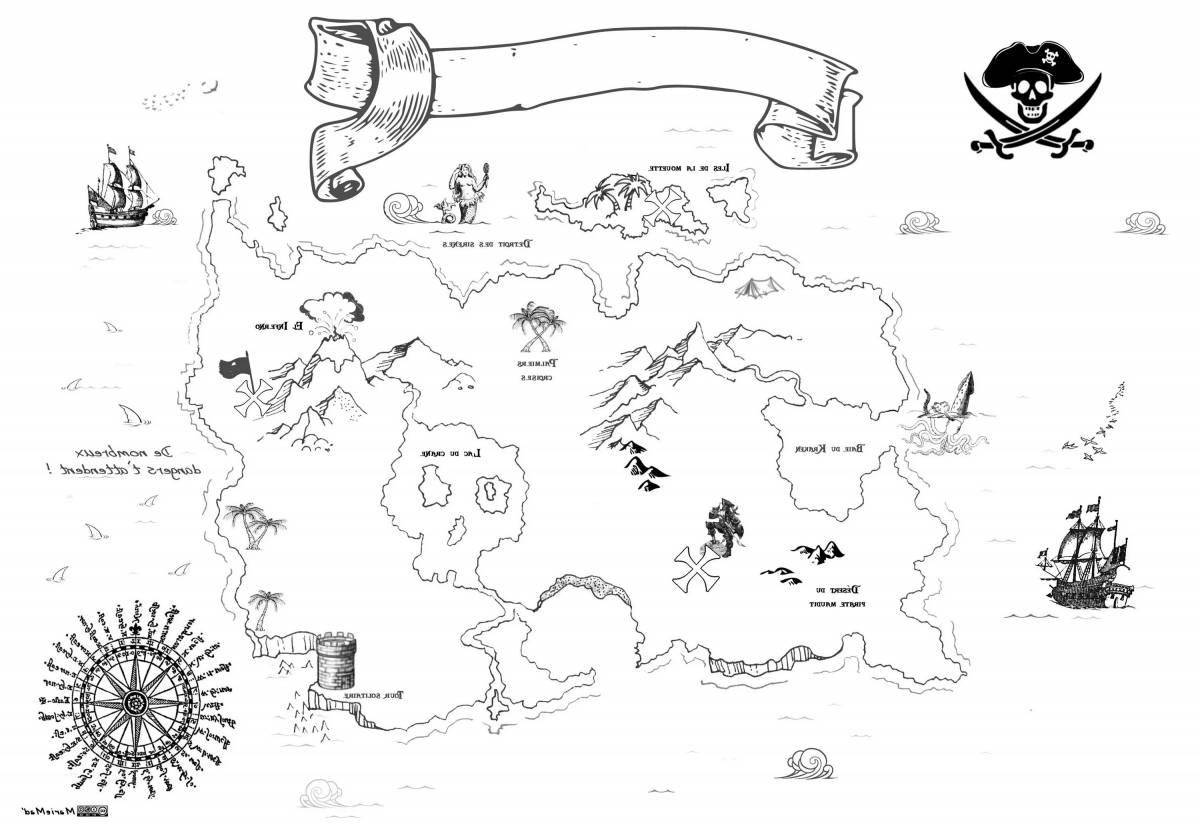 Раскраски карта, Раскраска карта сокровищ Пираты.