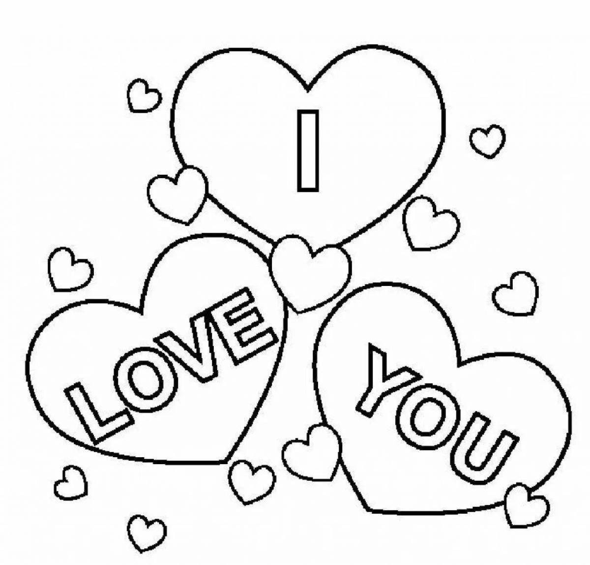 Радостная страница раскраски «я люблю тебя»