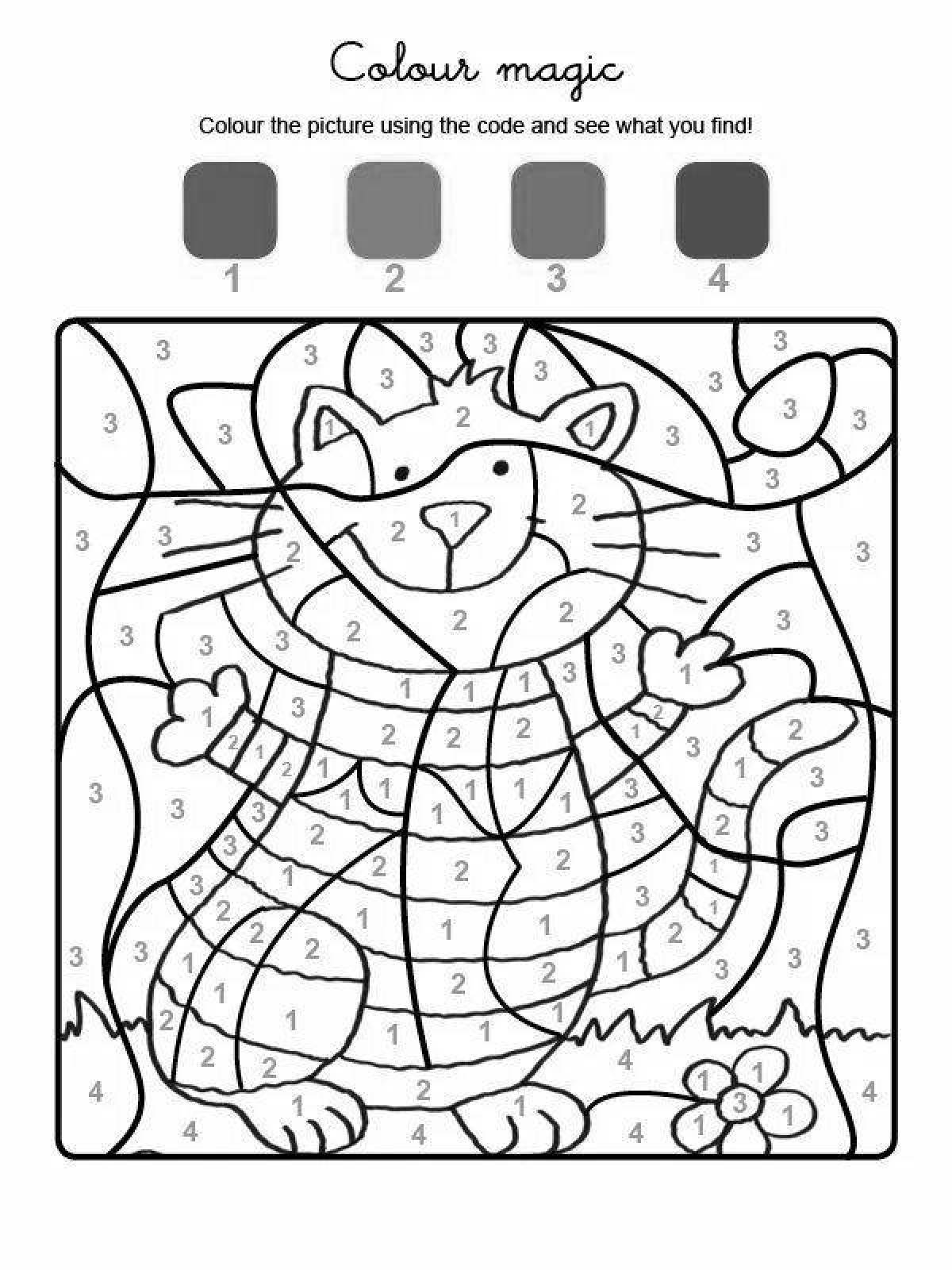 Playful cat coloring by numbers