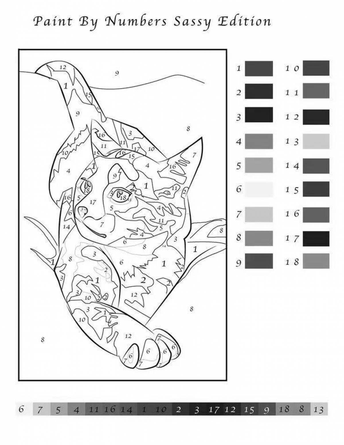 Witty cat coloring by numbers