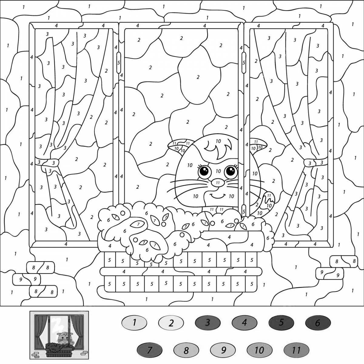 Joyful cat coloring by numbers