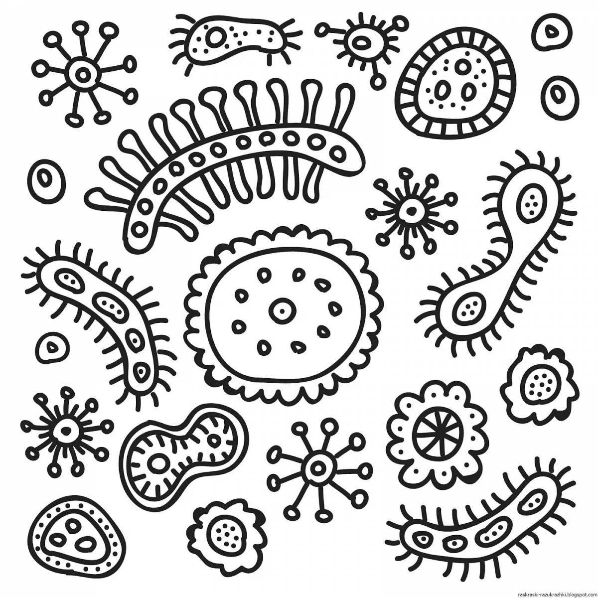 Радостная страница раскраски микробов и бактерий