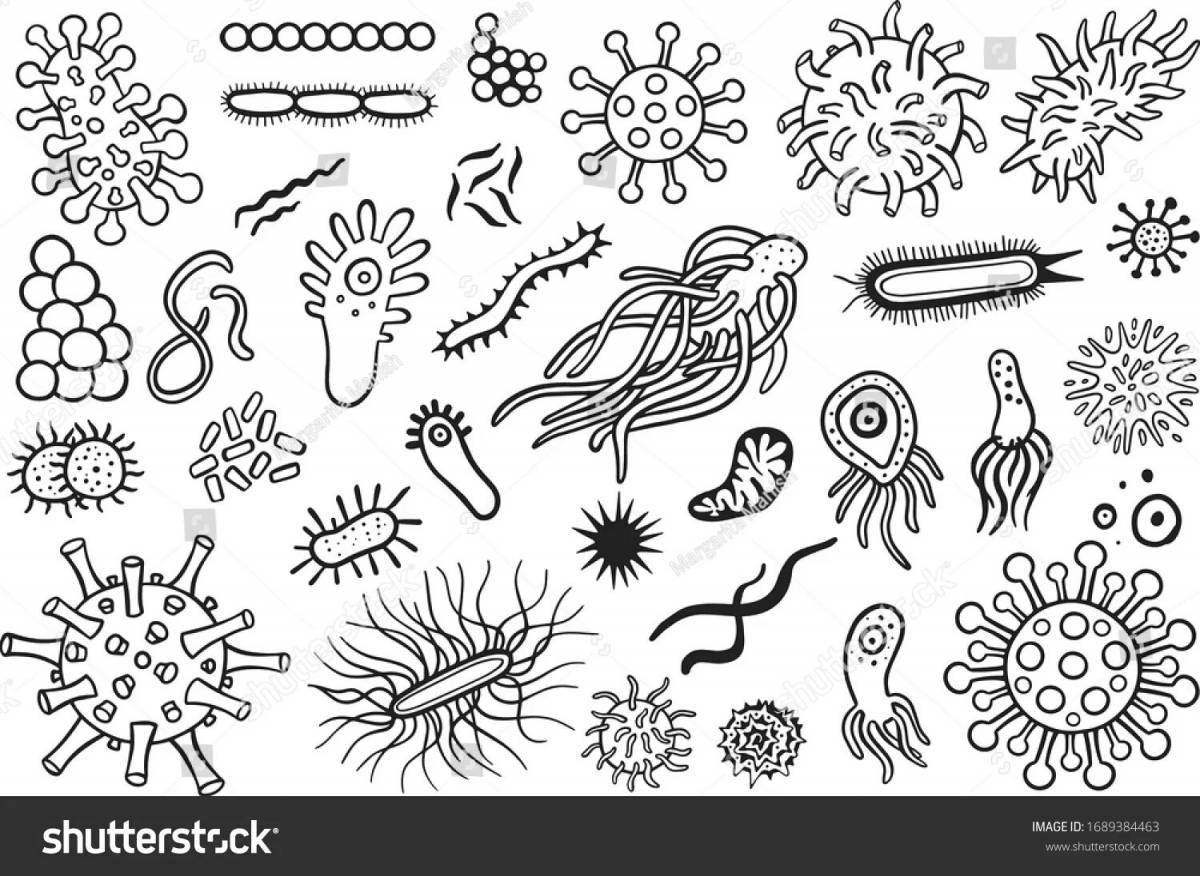 Очаровательная страница раскраски микробов и бактерий