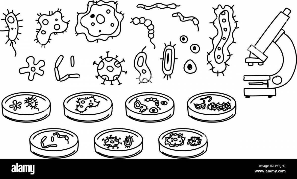 Интригующая страница раскраски микробов и бактерий