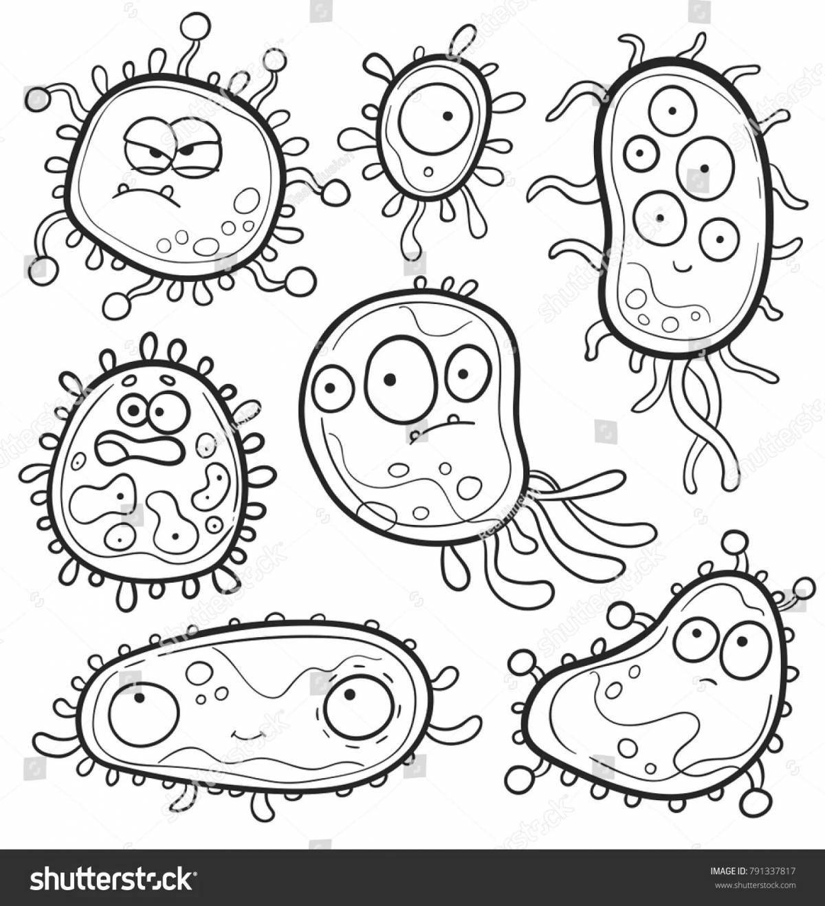 Очаровательные микробы и бактерии раскраска