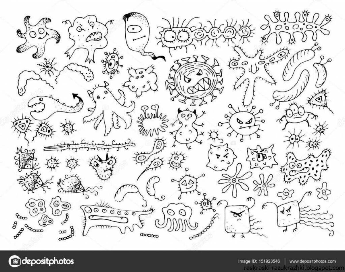 Милая страница раскраски микробов и бактерий