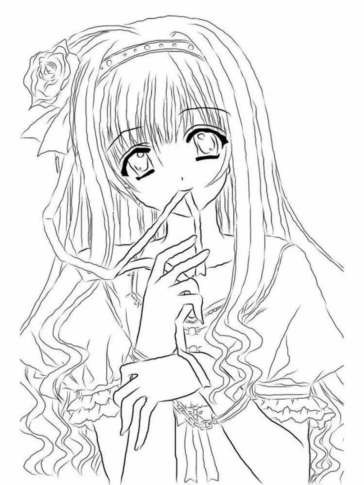 Radiant coloring page beautiful anime girls