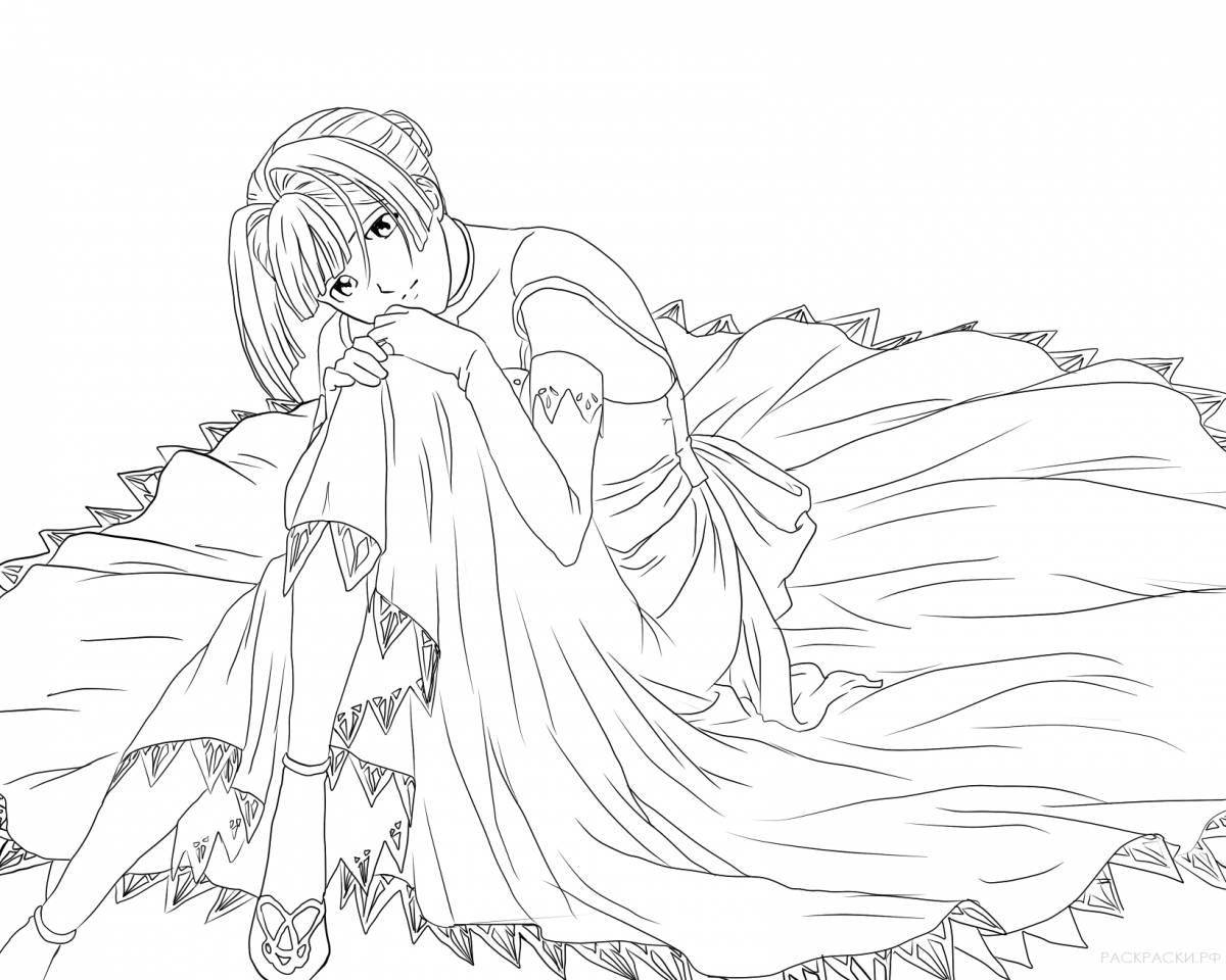 Serene coloring page beautiful anime girls