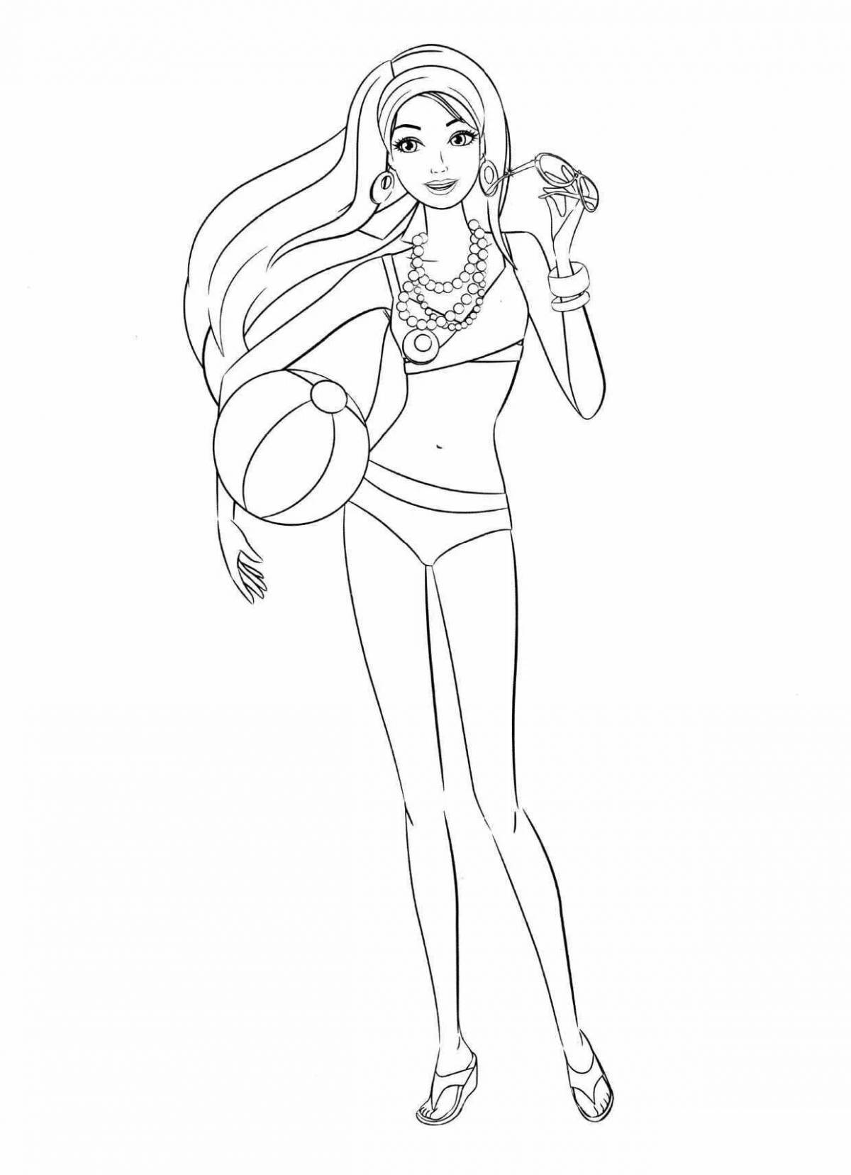 Coloring page gorgeous barbie in a bathing suit