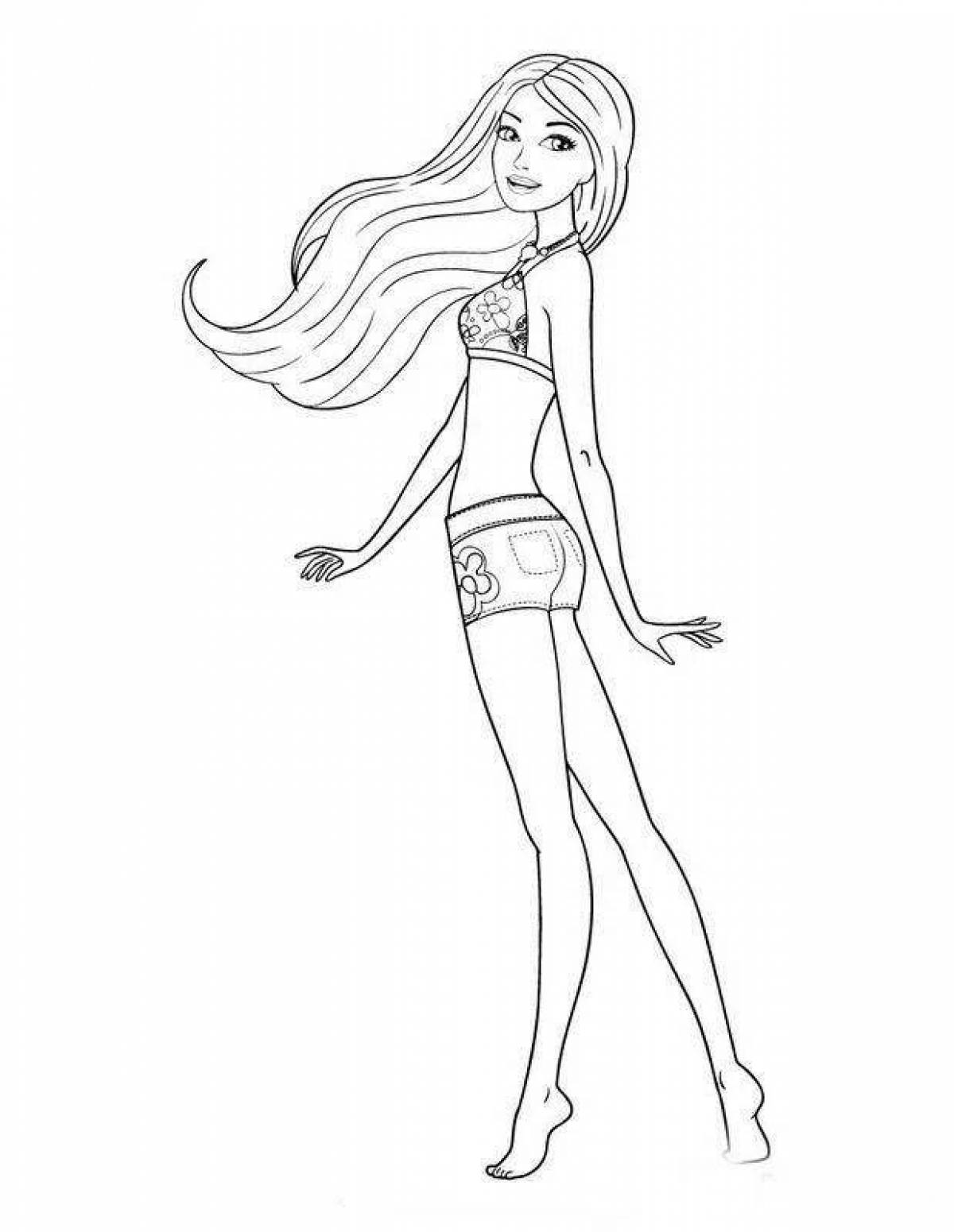 Coloring page exquisite barbie in a swimsuit