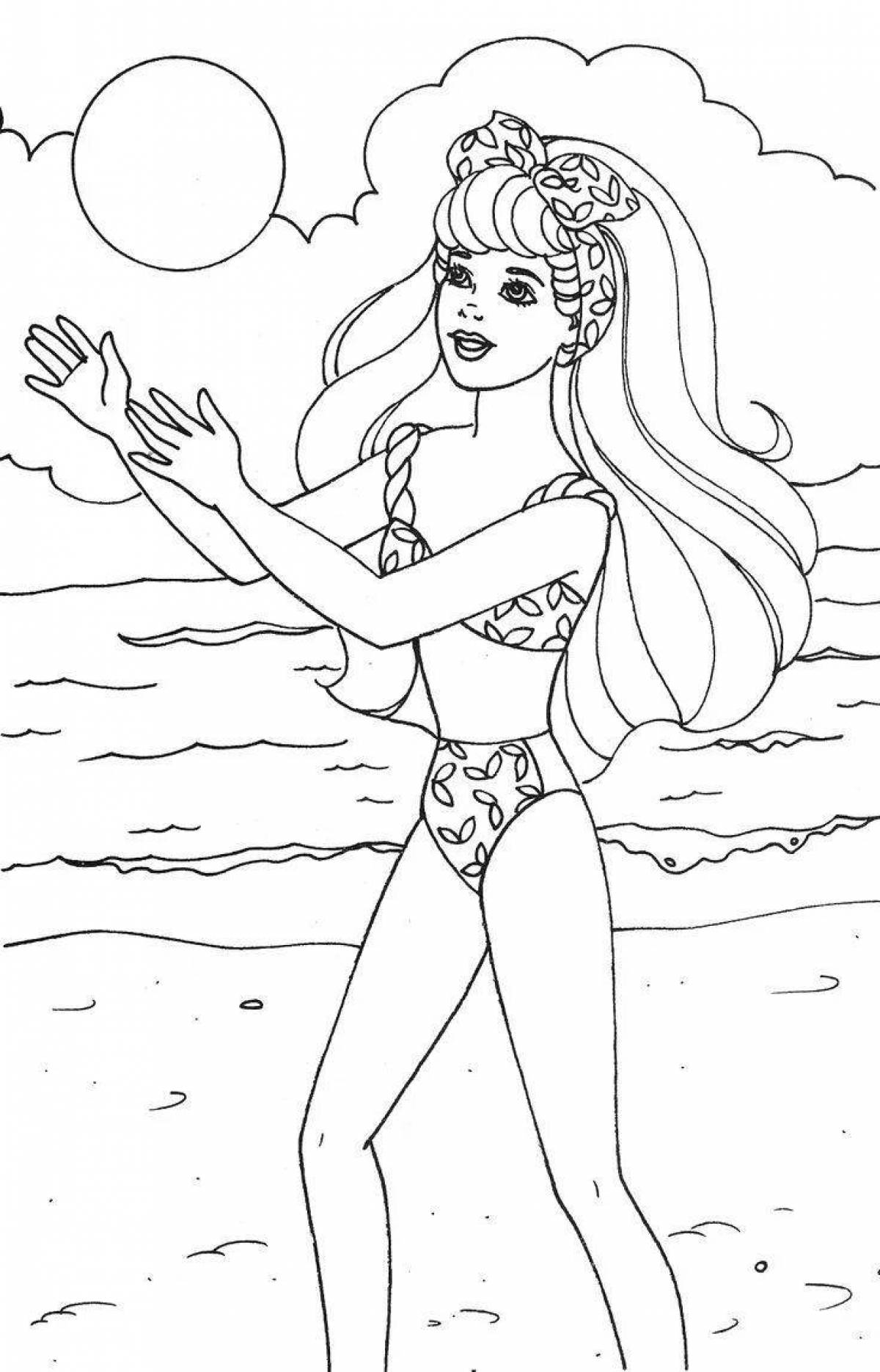 Coloring page playful barbie in swimsuit