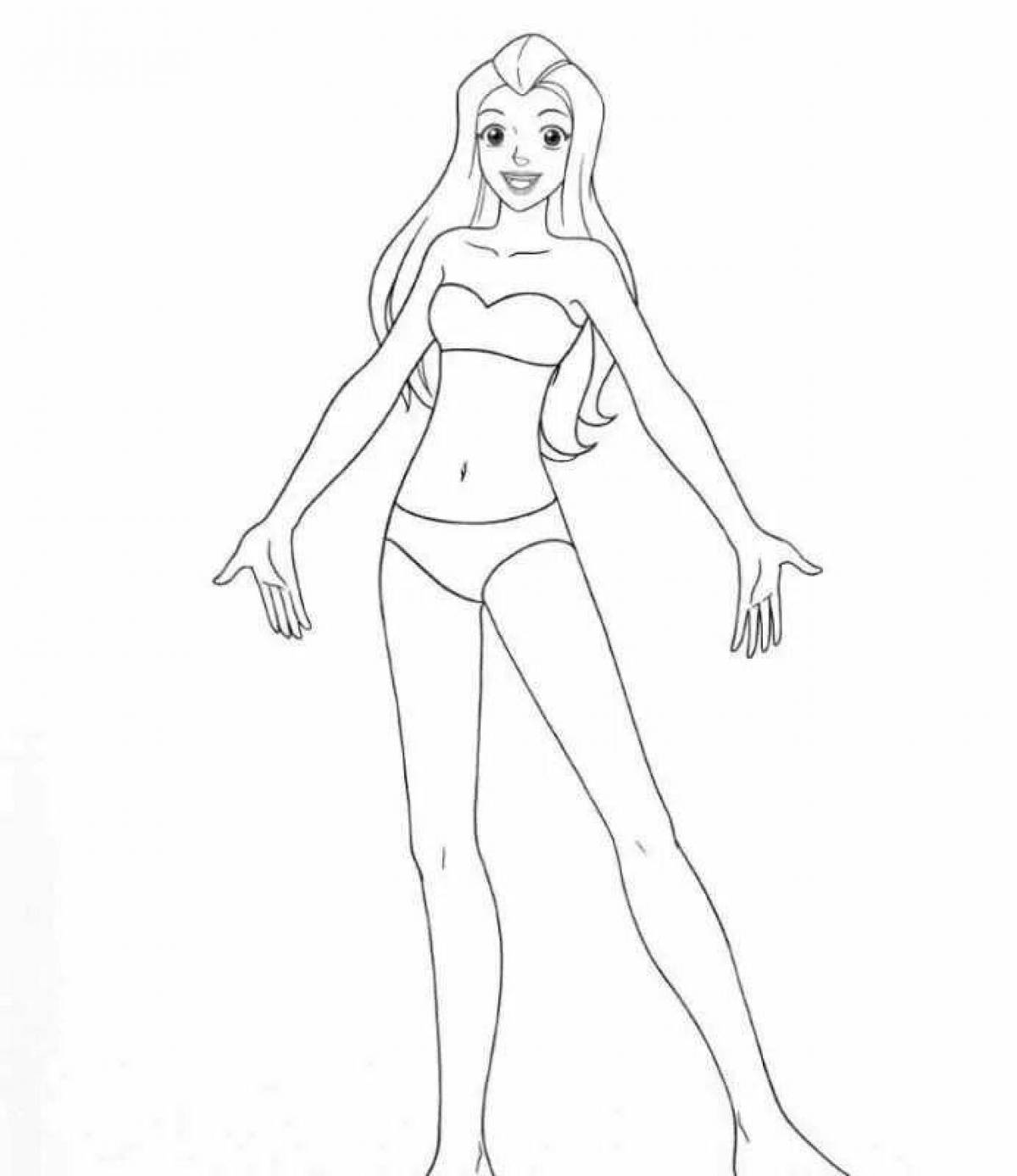 Coloring page elegant barbie in a bathing suit