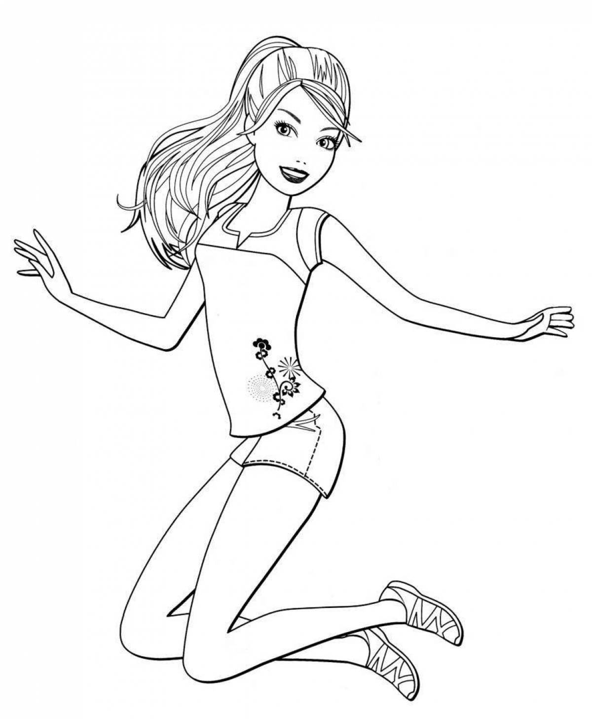 Coloring page glowing barbie in a bathing suit