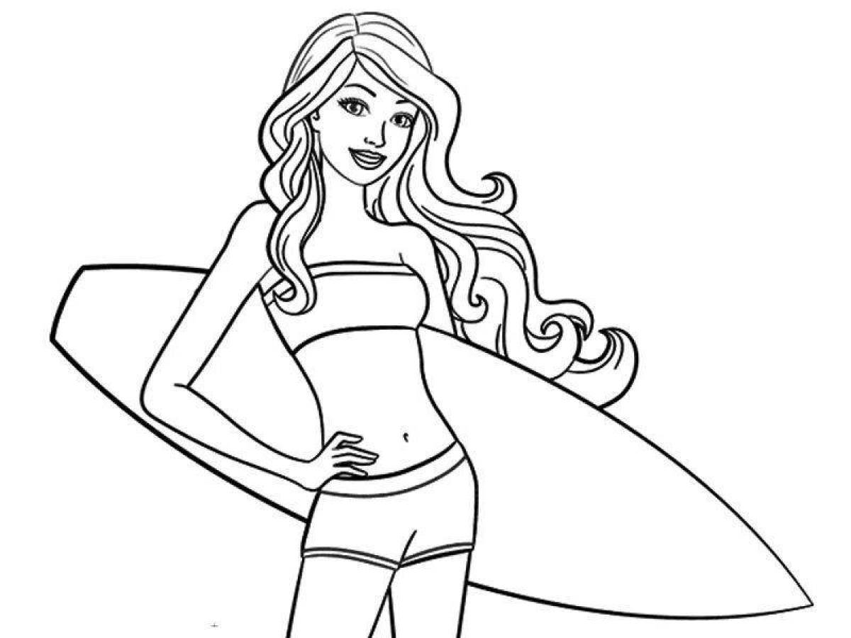 Coloring page exotic barbie in swimsuit