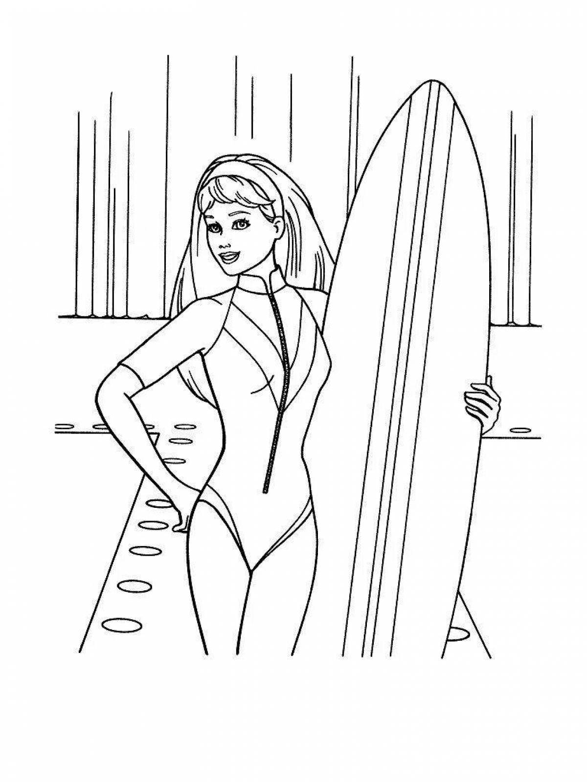 Coloring page glamorous barbie in a bathing suit