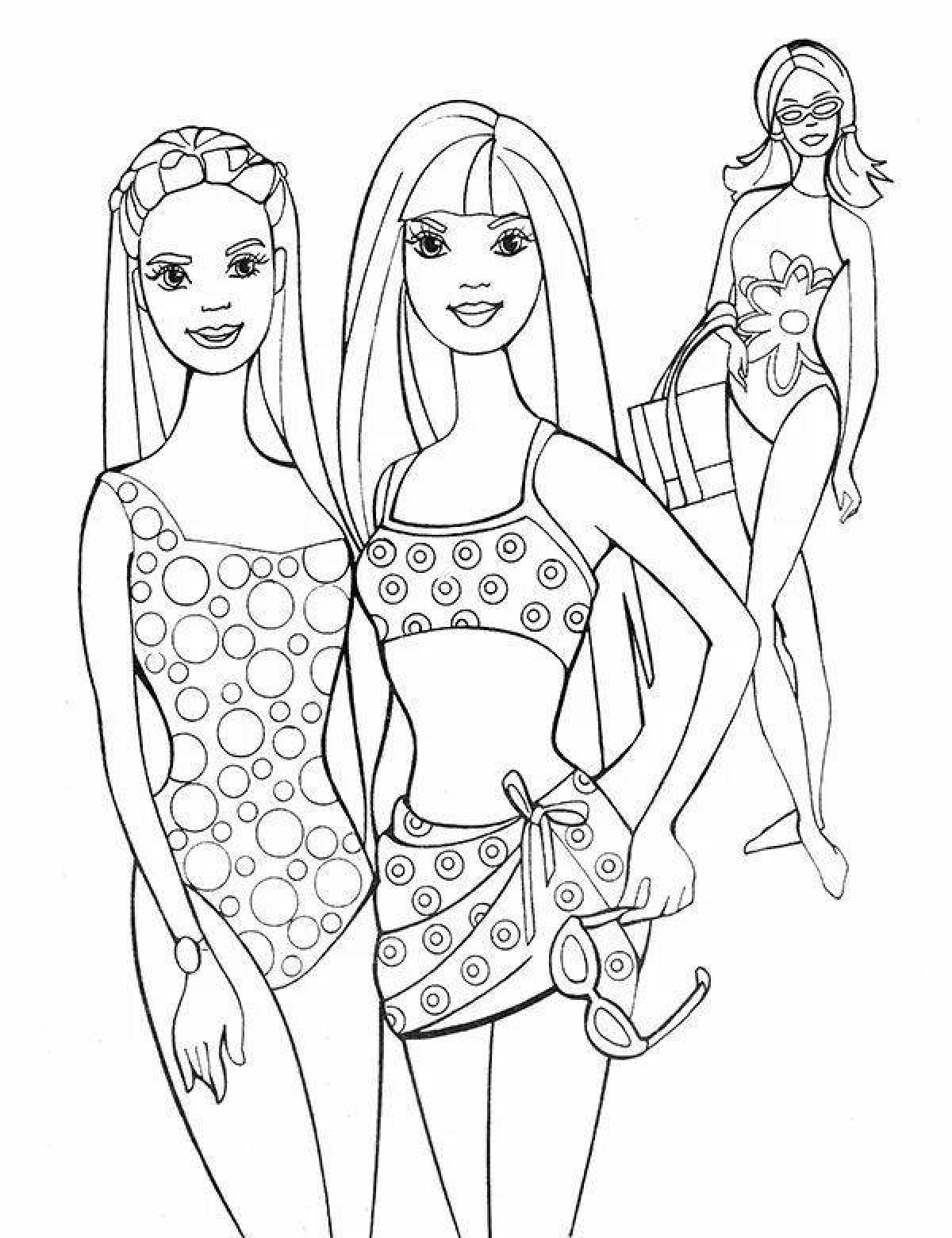 Coloring of grand barbie in swimsuit