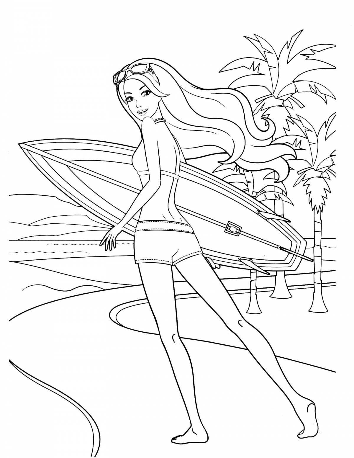 Coloring majestic barbie in a bathing suit