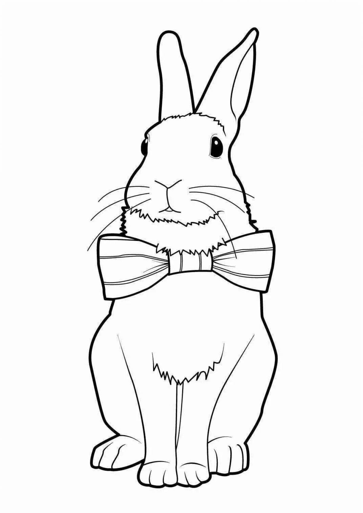 Christmas coloring book with colored stuffed rabbit