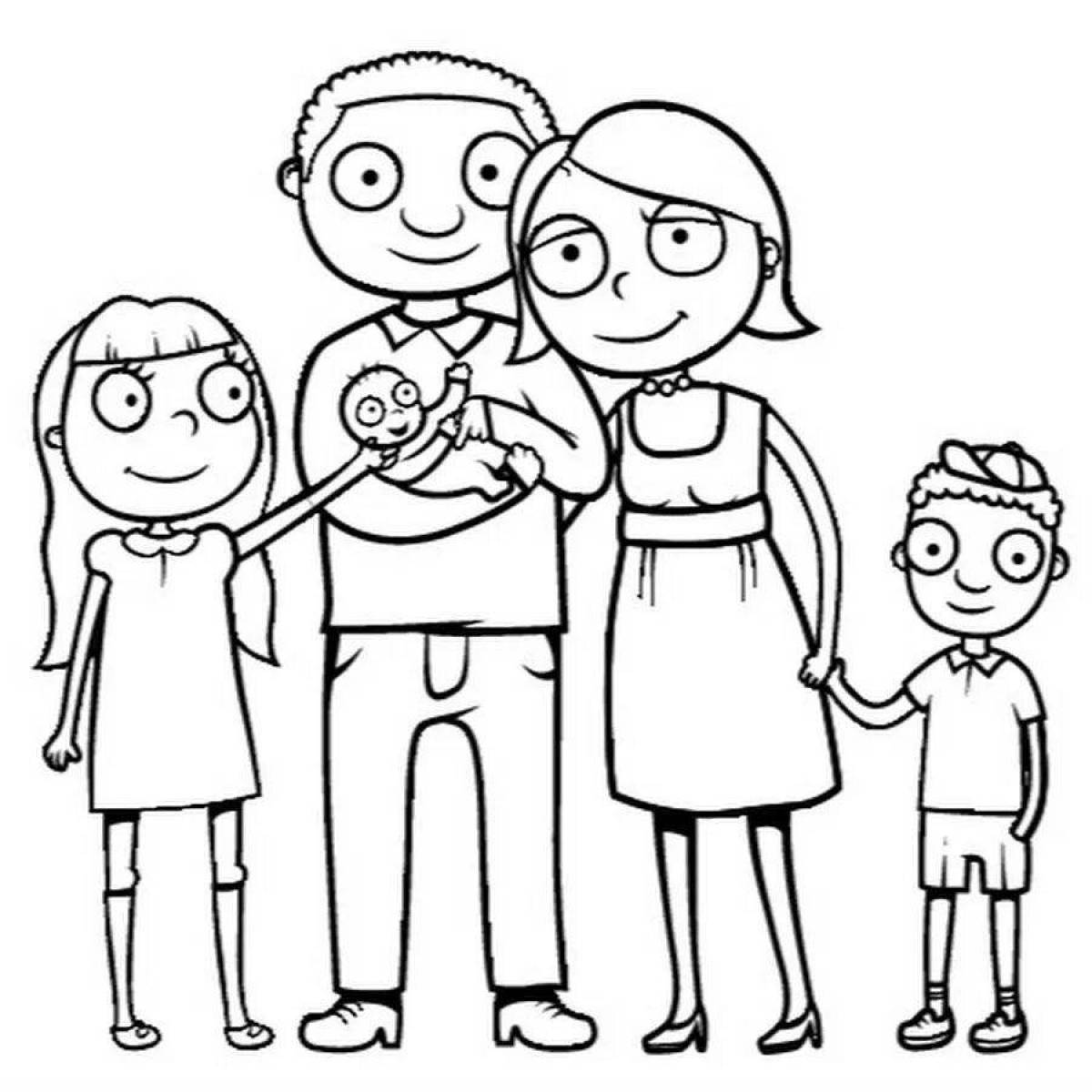 Нарисовать маму папу сестру и брата. Раскраска семья. Раскраска семья из 5 человек. Семья рисунок карандашом. Рисунок семьи для срисовки.