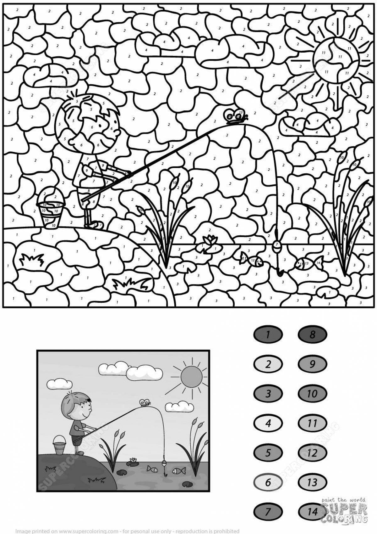 Playful lake coloring page