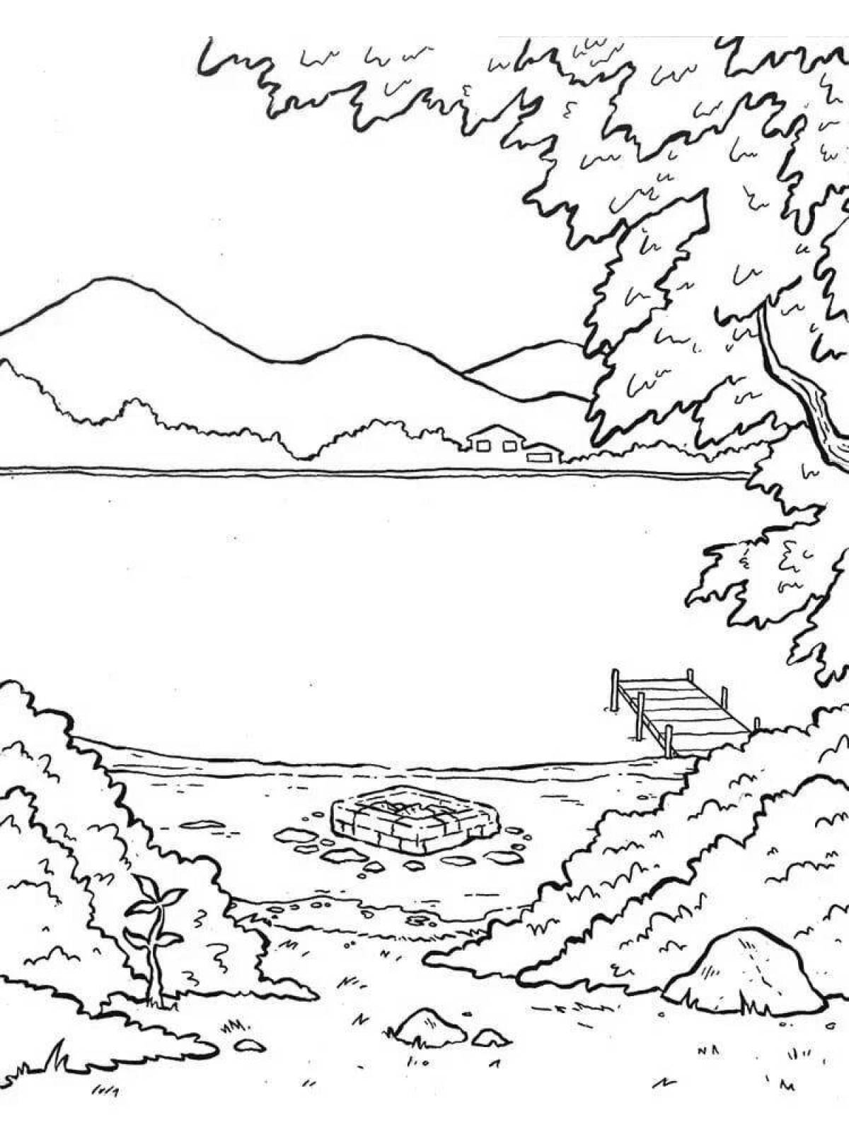 Relaxing lake coloring page