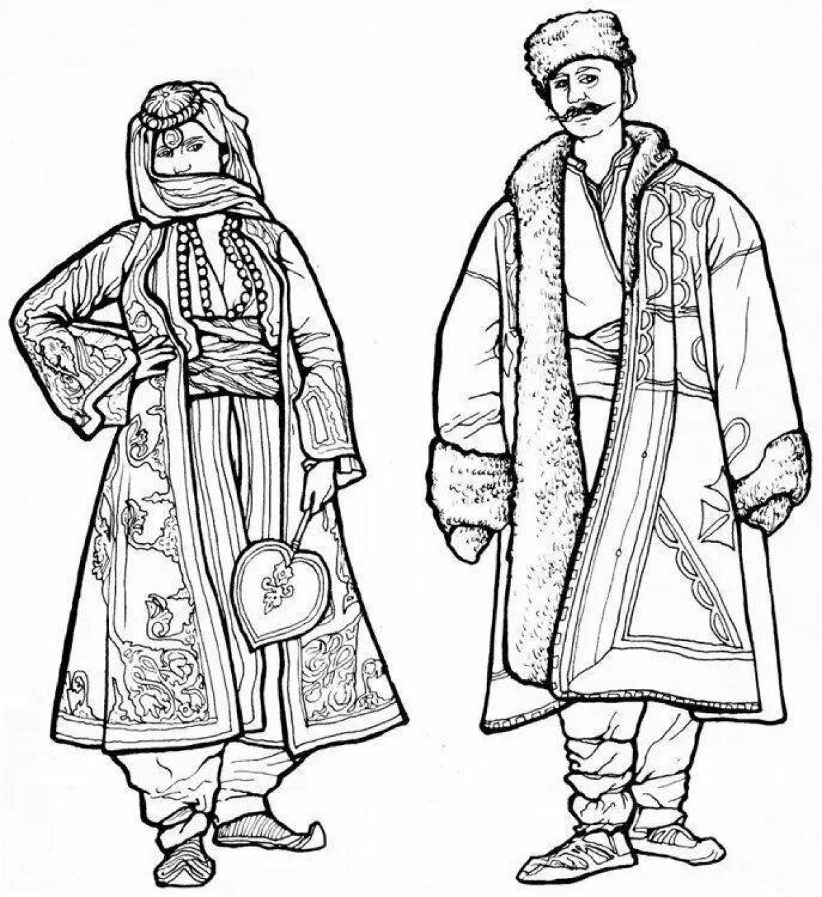 Coloring book glowing Tatar folk costume