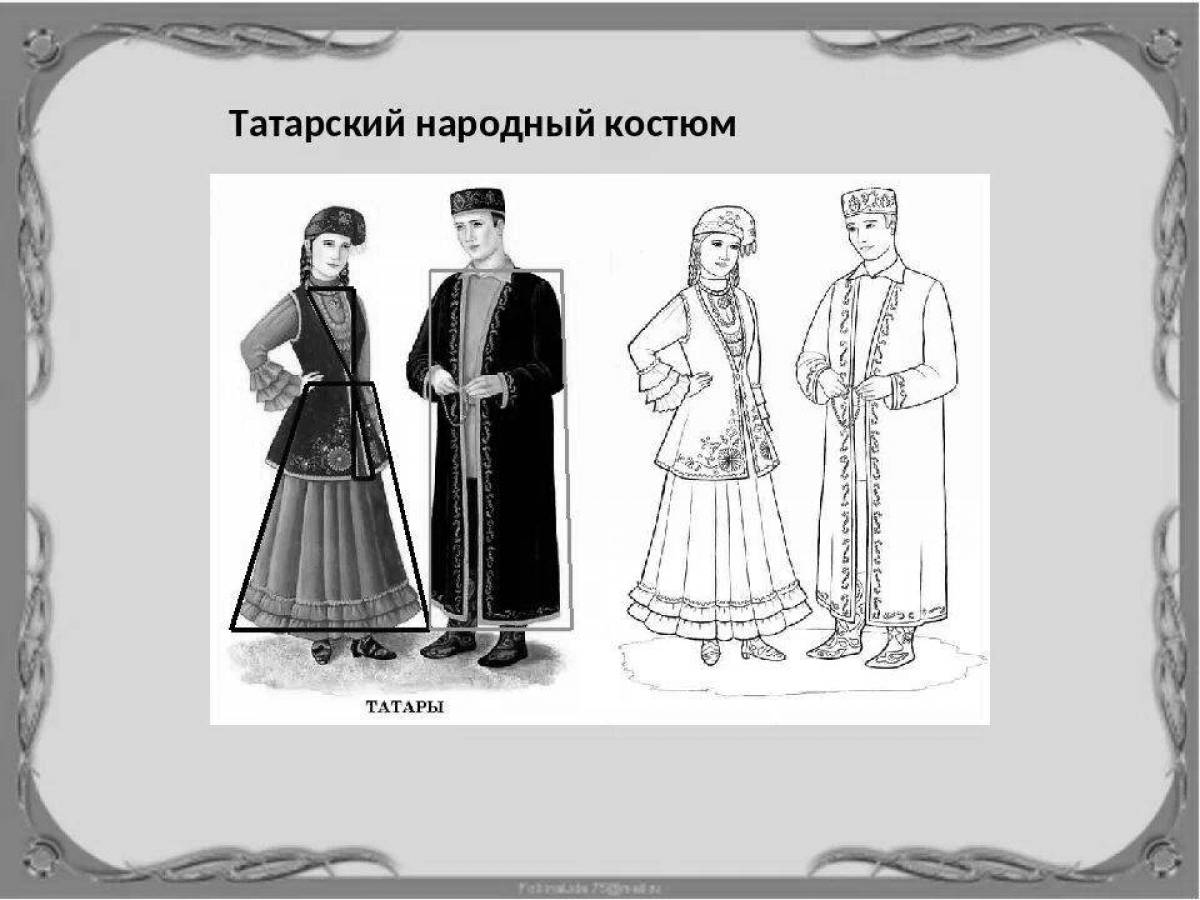Coloring page enticing Tatar folk costume