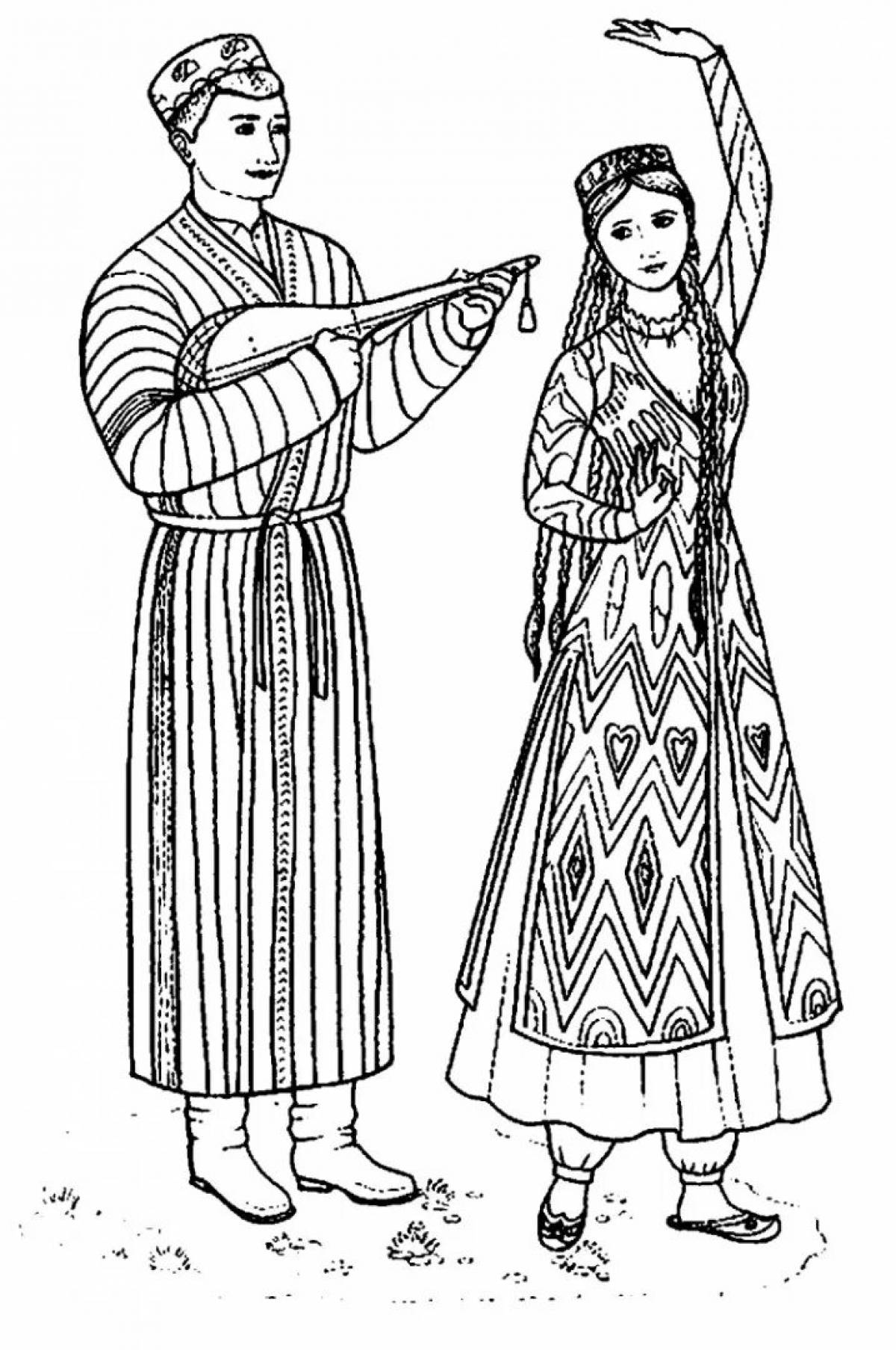 Coloring book cultural Tatar folk costume