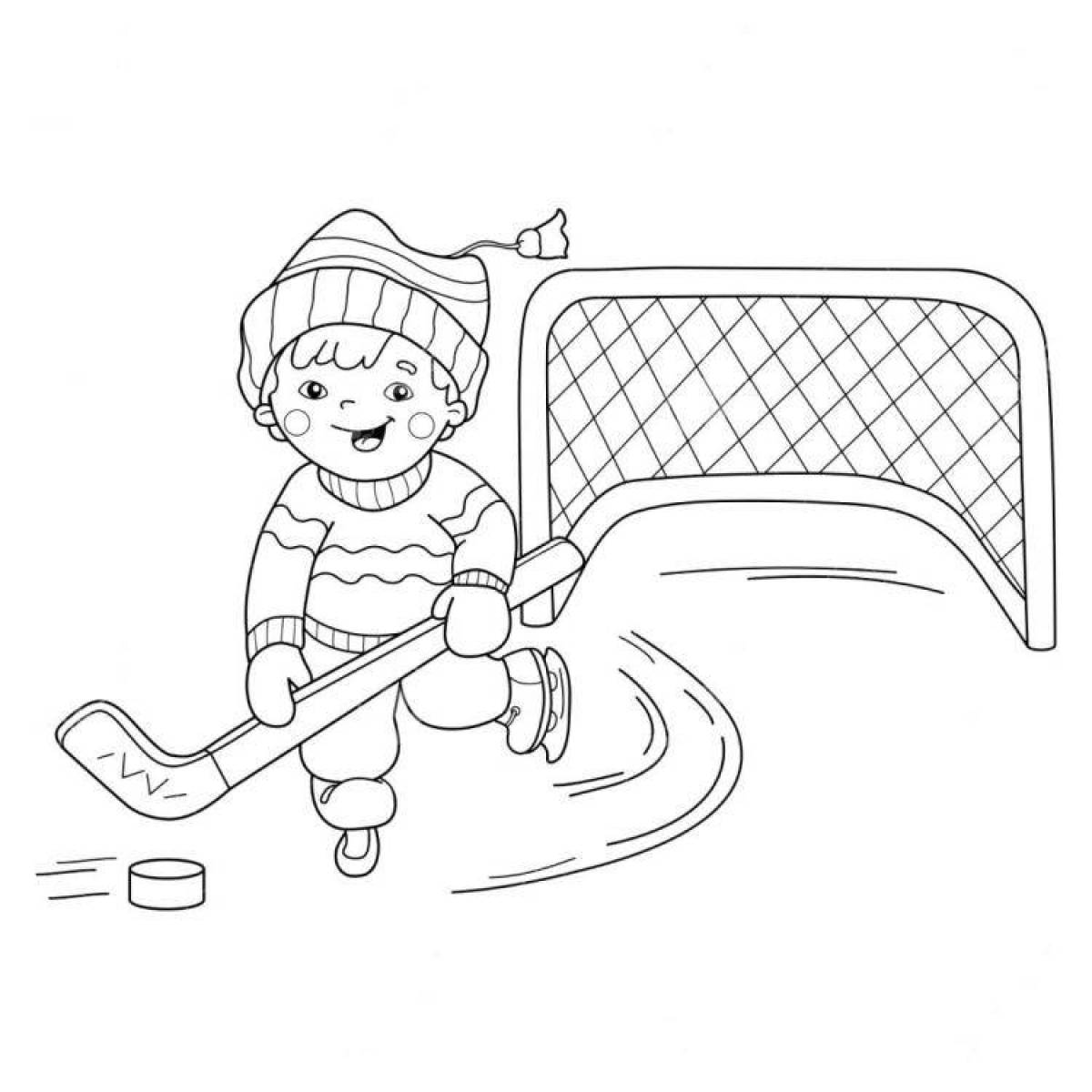 Яркая раскраска зимние виды спорта для детей
