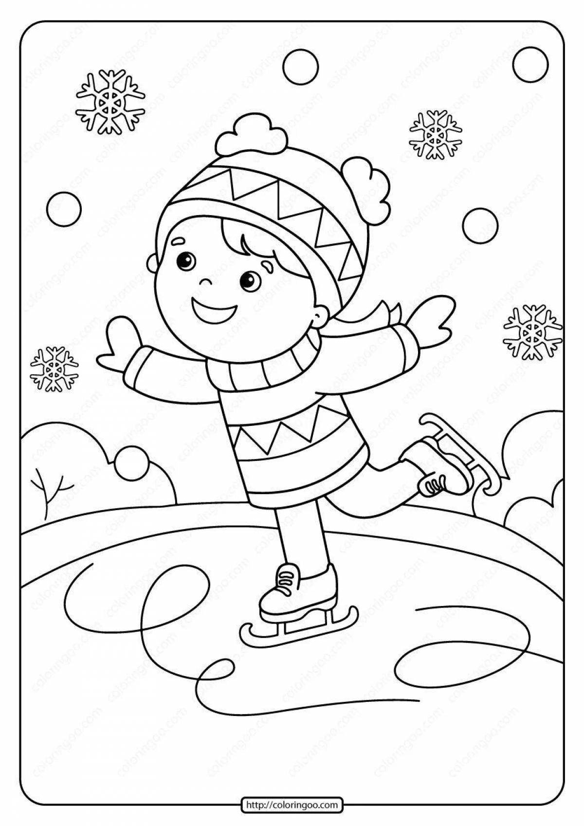Children's coloring book about winter sports