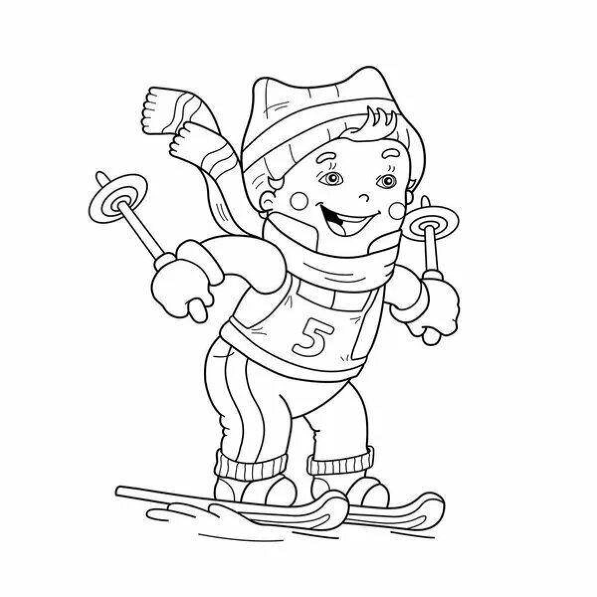 Playful winter sports coloring page for kids