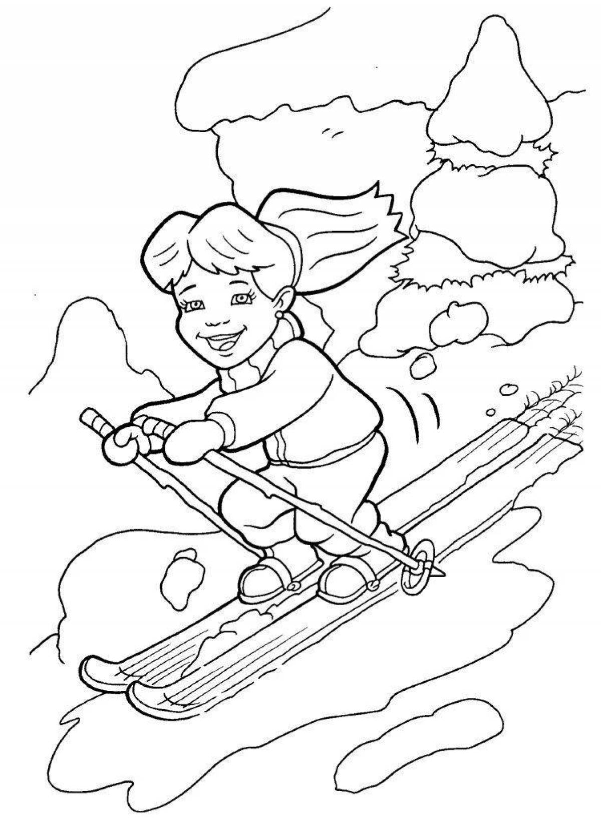 Прекрасная страница раскраски зимних видов спорта для детей