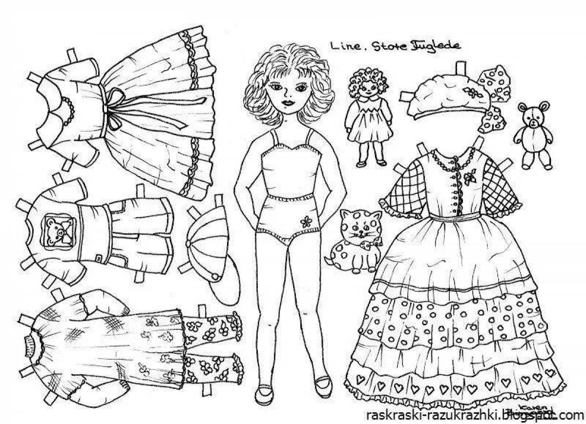 Adorable doll with clothes coloring book