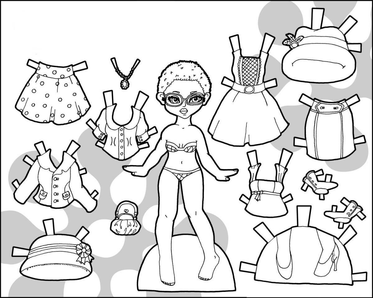 Cute doll with clothes coloring book